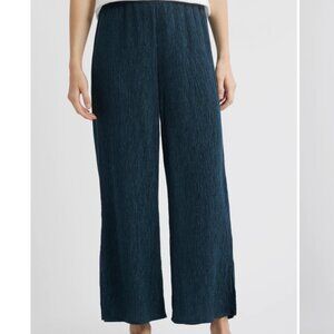 Eileen Fisher Woven Plissé Wide-Leg Easy Pull On Crinkle Pleated Ankle Pant S